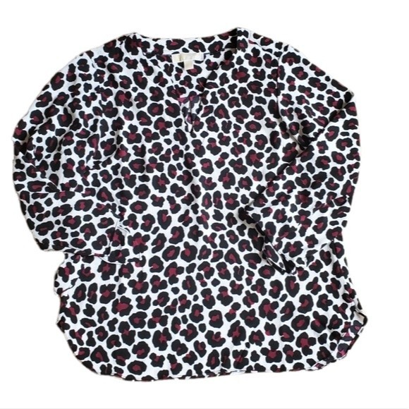 NWT Michael Kors Burgundy Leopard Print Women's Blouse - Picture 8 of 16